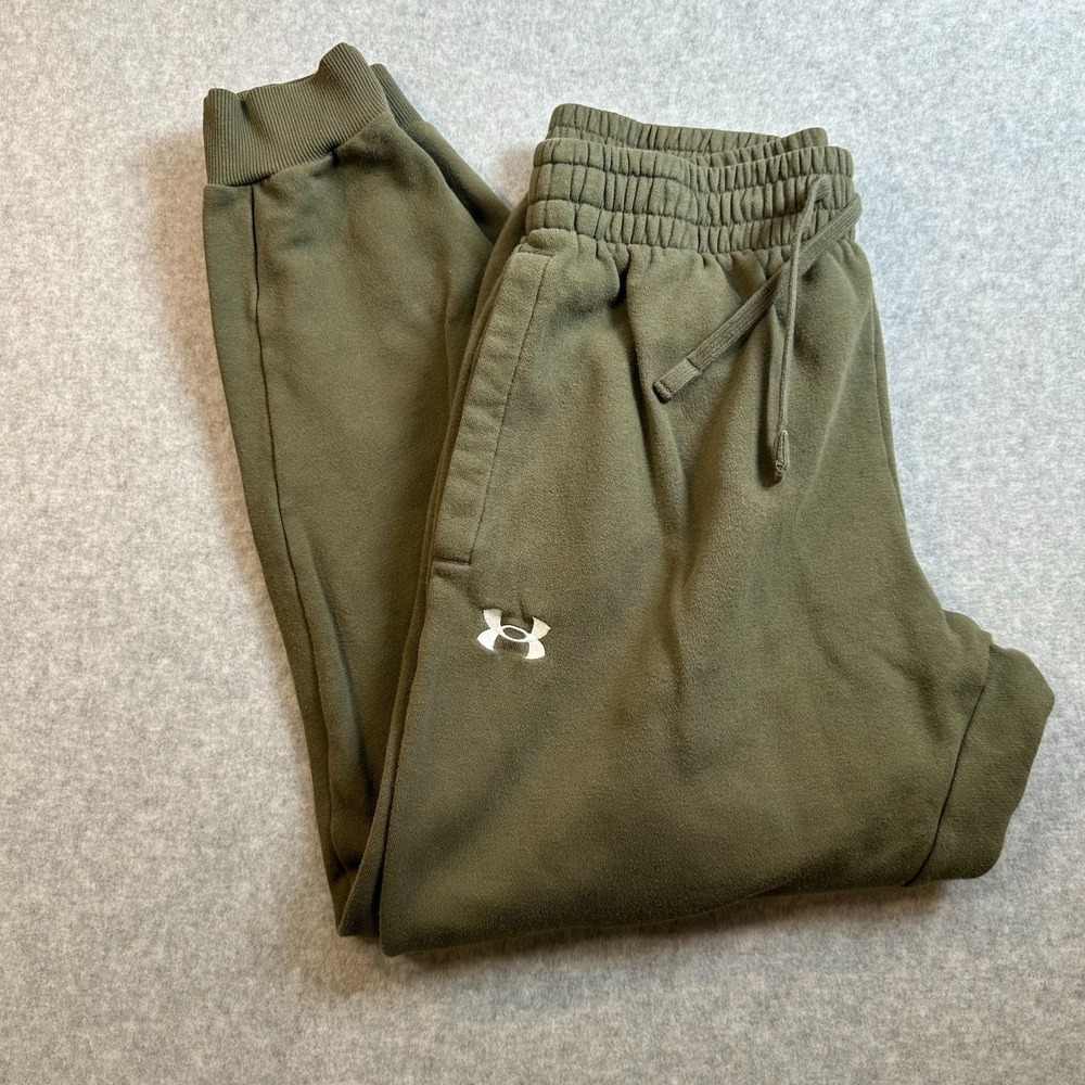 Under Armour Mens Rival Fleece Joggers Olive Green Tapered Sweatpants Medium